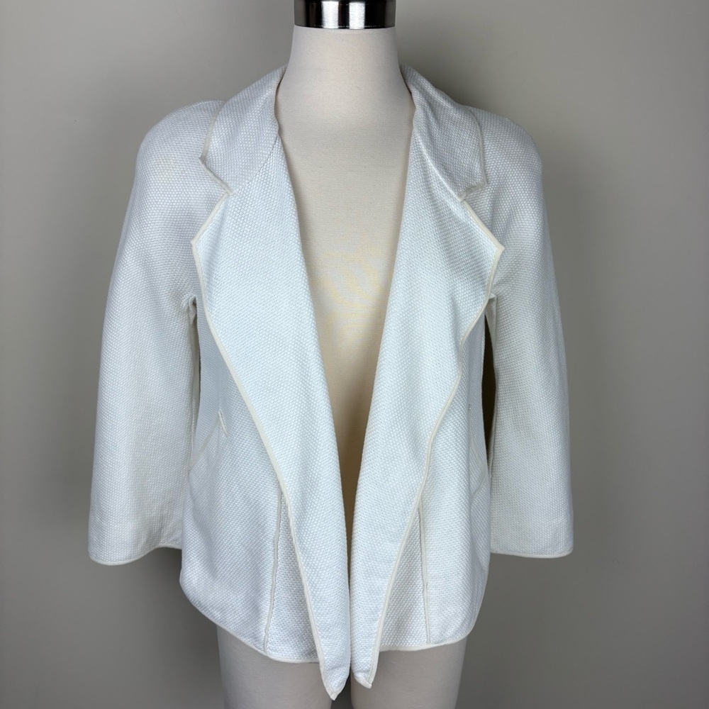 Rena Lange White Textured Open-Front Blazer